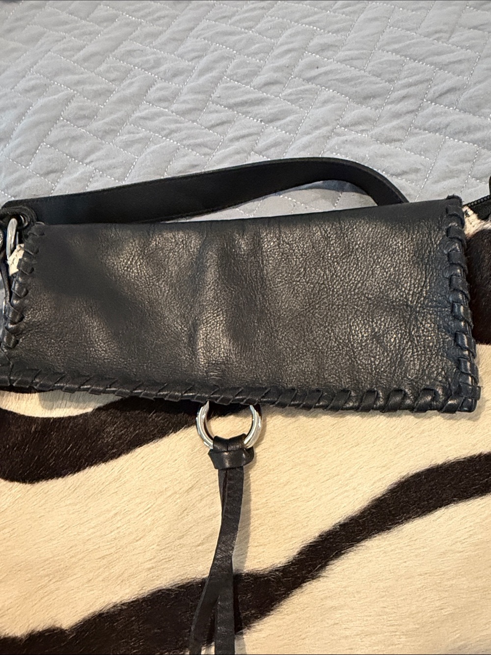 Cavalcanti Black & Cream Zebra-Print Leather Tassel Crossbody Bag - Picture 7 of 7